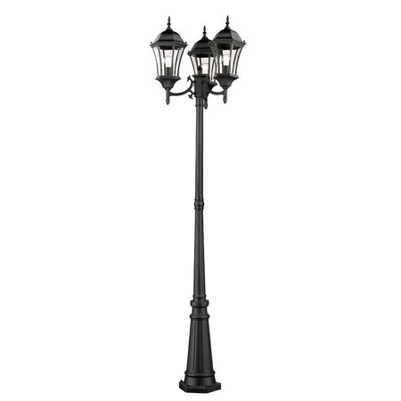 Z-LITE Wakefield Outdoor Post Light, Black & Clear Beveled 522MP3-BK